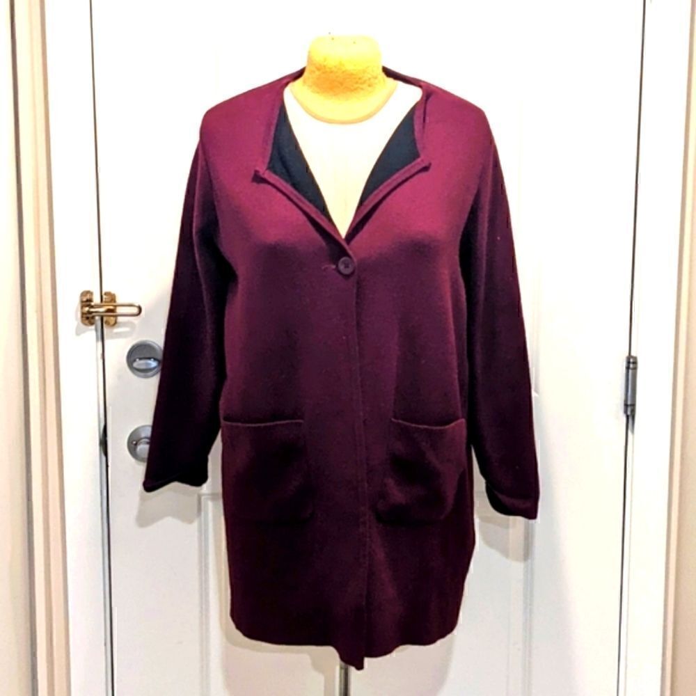 Catherine Malandrino XXL Plum One Button Knee Length Cardigan Duster
